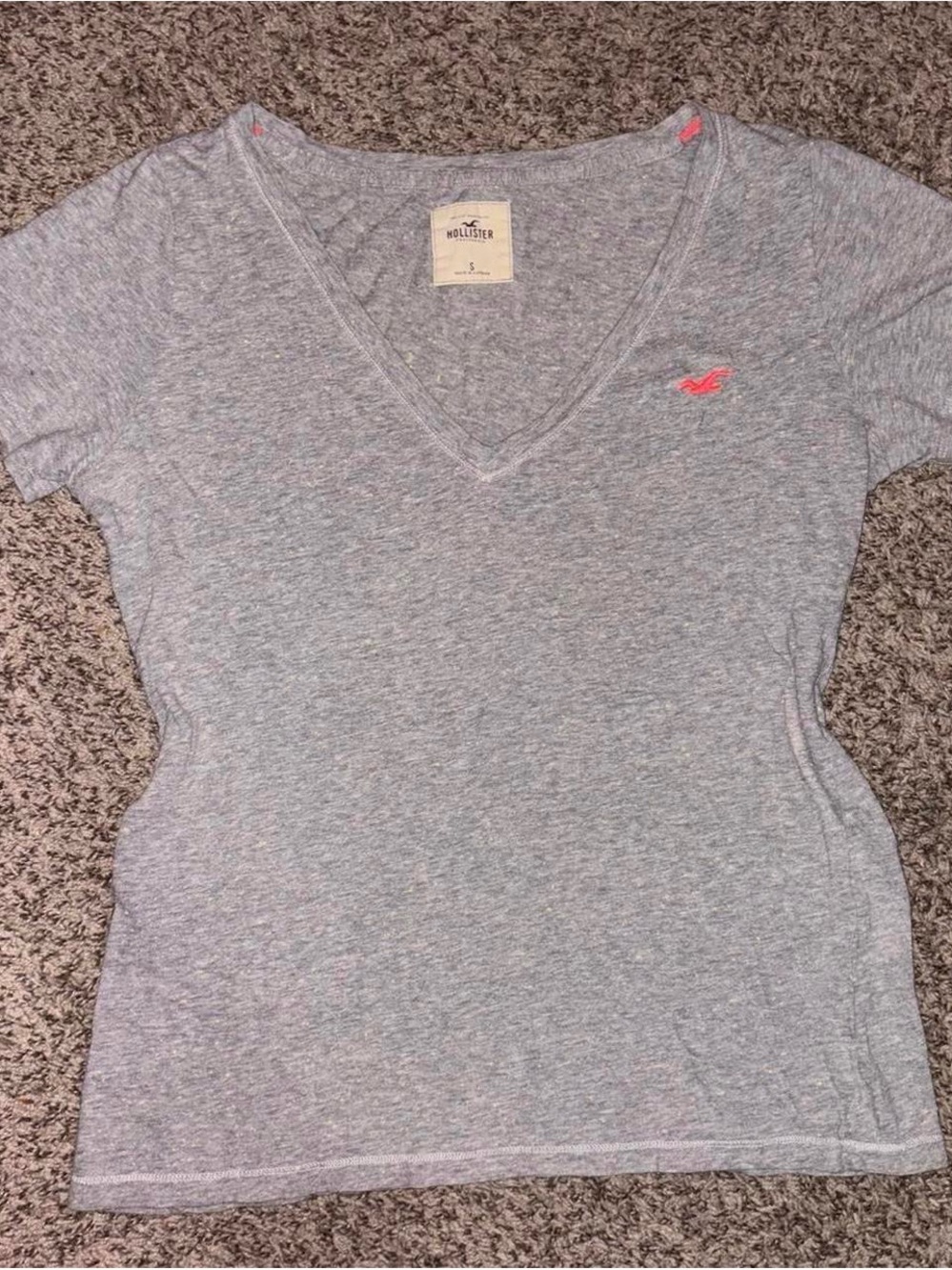 Vintage Y2K Hollister V Neck Baby Tee with Hot Pink embroidered design